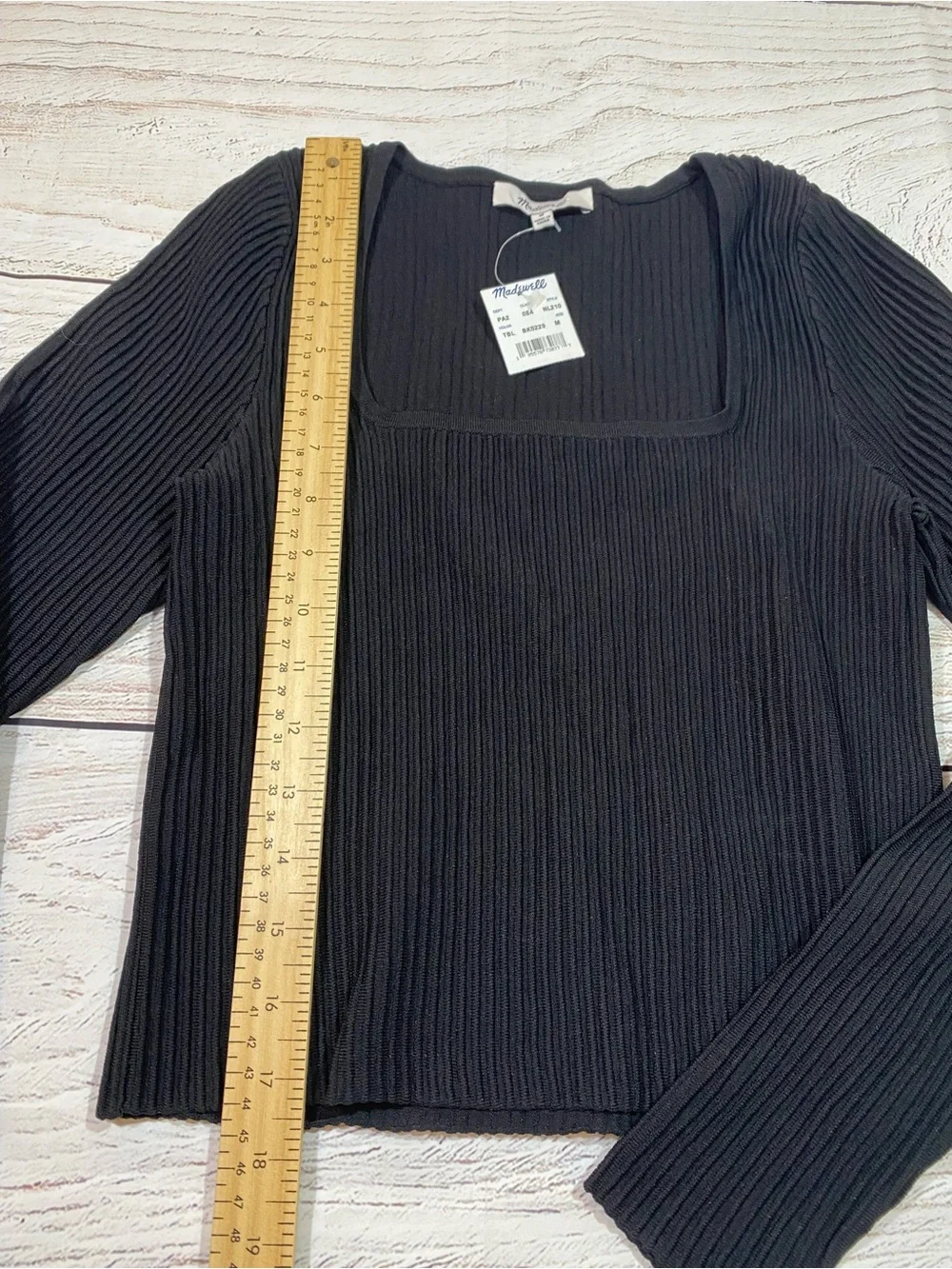 Madewell Ottoman Pullover Crop Black Ribbed Sweater Long Sleeve Medium - Picture 7 of 13
